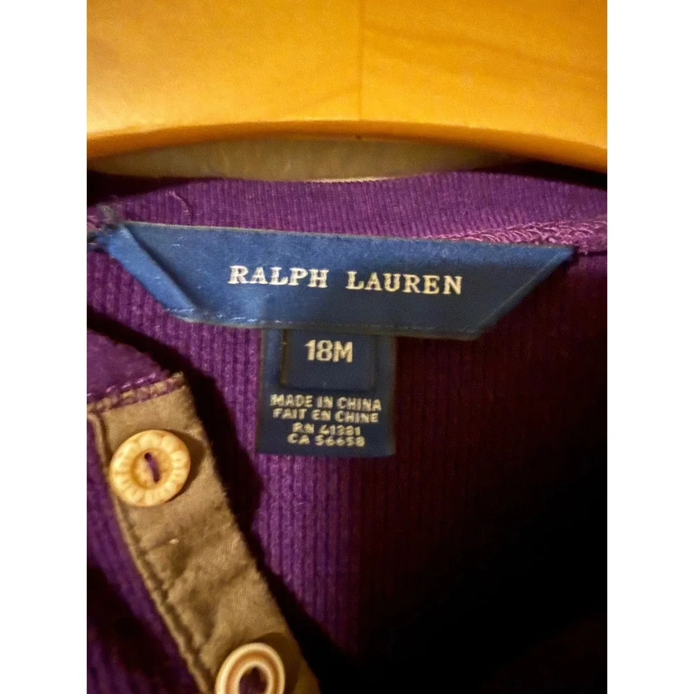 Ralph Lauren Purple Waffle Knit Peplum‎ Henley Top Baby Girls 18M Long Sleeve